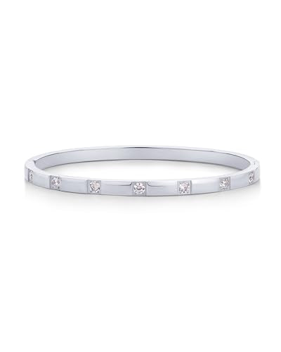 PAVOI Waterproof Thin Love Bracelet for Women - 14K Gold Plated Dainty Love Bangle with Cubic Zirconia - Stainless Steel Hinge Bracelet Jewelry Gifts - color: White Gold, size: 7 Inches