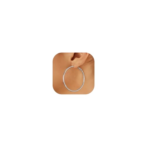 14K Gold Plated 925 Sterling Silver Posts large Hoop Earrings for Women, Hypoallergenic Big Hoop Earrings Lightweight Jewelry for Women 30/40/50/60/70MM - color: Silver-50mm