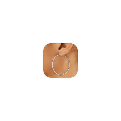 14K Gold Plated 925 Sterling Silver Posts large Hoop Earrings for Women, Hypoallergenic Big Hoop Earrings Lightweight Jewelry for Women 30/40/50/60/70MM - color: Silver-50mm