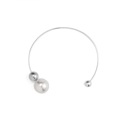 14K Gold Plated Large Pearl Open Necklace for Women | Simple Statement Pearl Open Geometric Bead Choker Necklace Modern Party Anniversary Club Jewelry Gifts - color: Silver