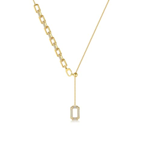 ARSIS Lariat Long Gold Necklace for Women, 18K Gold/Platinum Plated Y-Shaped Drop Dangle Pendant Necklace, Long Adjustable Pull Slider Chain Jewelry Gift for Her - color: Gold-paperclip slider