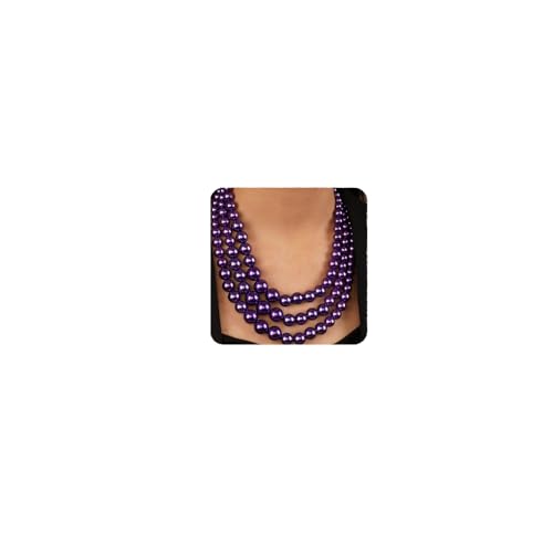 Vintage 1920s Large Collar Choker Necklace & Earring Set - Simulated Pearl Statement & Multi Strand Chunky Pearls Costume Jewelry for Wedding or Special Occasion - color: Purple