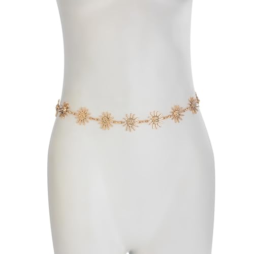 Metal Sunflower Waist Chain Belt Bikini Sun Waist Chains Jewelry Summer Beach Waist Belly Chain Adjustable Body Link Belt for Women - color: Gold
