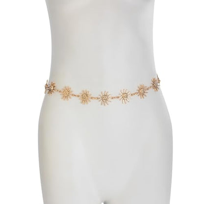 Metal Sunflower Waist Chain Belt Bikini Sun Waist Chains Jewelry Summer Beach Waist Belly Chain Adjustable Body Link Belt for Women - color: Gold