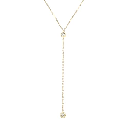 Faire de la Mode Dainty Drop Lariat Necklace for Women, 16" to 18" Adjustable Length Double CZ Lariat Y Necklace - color: Gold