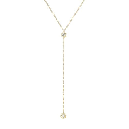 Faire de la Mode Dainty Drop Lariat Necklace for Women, 16" to 18" Adjustable Length Double CZ Lariat Y Necklace - color: Gold