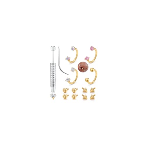 316L Stainless Steel Horseshoe Nose Rings for Women 16/18/20G Septum Rings | Septum Nose Piercing with Replacement Tops and Piercing Tool for Helix Tragus Cartilage Lip Jewelry 14K Gold Plated/Silver - color: Gold 1-16G