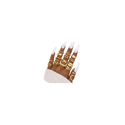 15-25 Pcs Chunky Gold Rings Set for Women, Stackable Finger Midi Rings, Dainty Gold Stacking Statement Womens ring pack - color: Gold-16Pcs