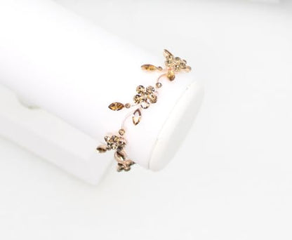 Faship Gorgeous Rhinestone Crystal Floral Necklace Earrings Set - color: Smoked Topaz / Rose gold plated / Matching Bracelet
