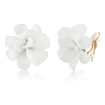LAXPICOL Fashion Flower Clip On Earrings For Women Cute Lovely Acrylic Flower Earrings No piercing Earrings - color: white