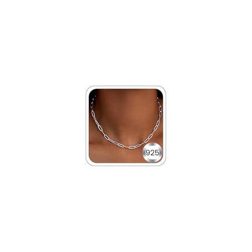 3MM Paperclip Necklace 925 Sterling Silver Paperclip Chain Necklace for Women, Sturdy & Durable Women's Chains Necklace, 16 18 20 22 24 26 Inch - color: Sterling Silver