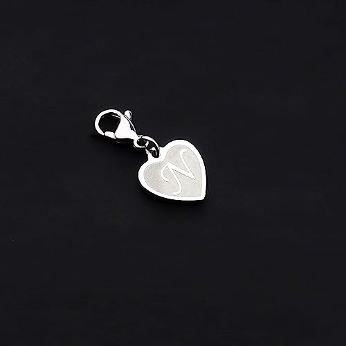 FAADBUK Initial Letter A-Z Alphabet Heart Charms for Jewelry Bracelet Keychain Necklace Initial Stainless steel Clasp Clip on Charm - color: intial N