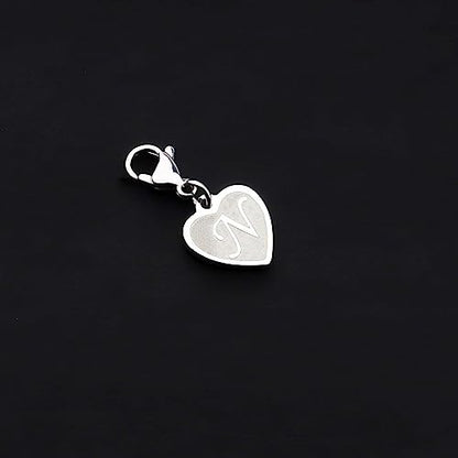 FAADBUK Initial Letter A-Z Alphabet Heart Charms for Jewelry Bracelet Keychain Necklace Initial Stainless steel Clasp Clip on Charm - color: intial N