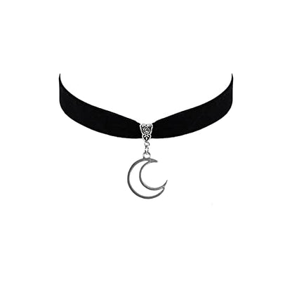 Gothic Black Velvet Goth Choker Necklace for Women,Cameo Black Choker Crow Skull Pendant Necklace Vintage Collar Skull Necklace Gothic Jewelry - style: Moon