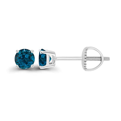 14K Gold Plated 925 Sterling Silver Hypoallergenic 4mm Round Genuine Birthstone Solitaire Screwback Stud Earrings - color: Blue Topaz-London Blue Topaz