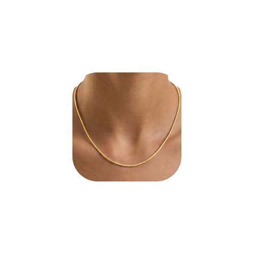 KeyStyle Round Snake Chain Necklace for Women, Hypoallergenic Jewelry Gift | 14K Gold Plated/Rose Gold/Silver/Black Stainless Steel Chain, 1/1.2/1.5/2mm, 14/16/18/20/22/24/26/28/30"+ 2" Extension - color: 1.5mm 14K Gold Plated, size: 14 Inch