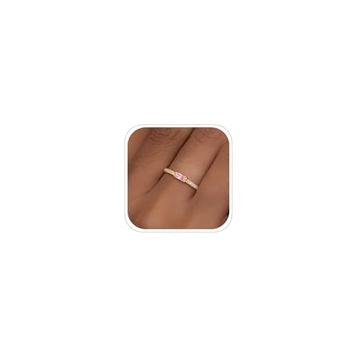 RLMOON Birthstone Gold Rings for Women Non Tarnish 14K Gold Plated Eternity Stackable Rings Dainty CZ Gemstone Engagement Rings Wedding Band Jewelry Gifts Size 4-10 - color: 10. October(Created Pink Tourmaline)