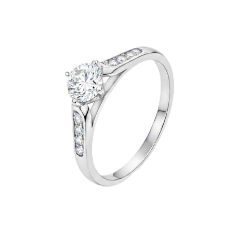 0.5ct Hearts & Arrows CZ Promise Ring, 18K White Gold Plated Classic Cathedral Solitaire, Realistic Travel Wedding Ring Alternative R21