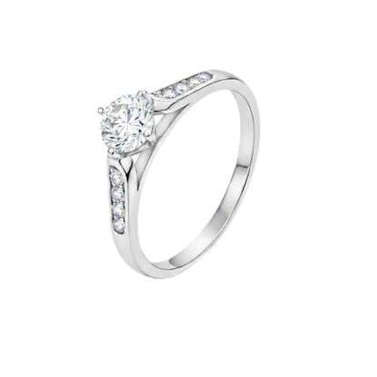 0.5ct Hearts & Arrows CZ Promise Ring, 18K White Gold Plated Classic Cathedral Solitaire, Realistic Travel Wedding Ring Alternative R21