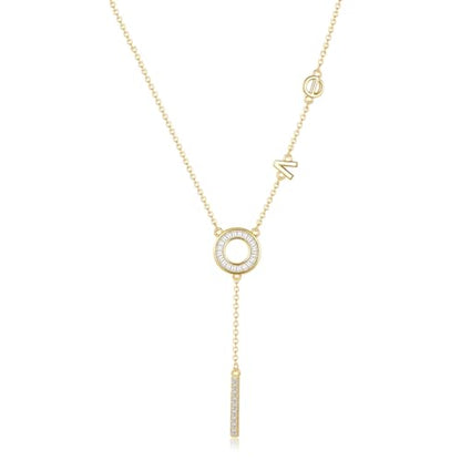 Gold Plated Lariat Necklace for Women Circle Bar Love Letter Long Pendant Y Necklace CZ Trendy Dainty Chain Drop Necklaces Adjustable Length