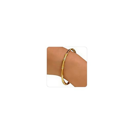 Gold Bangle for Women 18K Gold Plated Bamboo Heart Star Labyrinth Bangle Bracelets Dainty Stainless Steel Jewelry Gifts - color: Bamboo Bangle-Gold