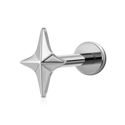 1PC ASTM F136 Titanium Mini Threadless Flat Back Stud 18G 6mm 8mm for Conch Helix Flat Tragus Labret - color: Four-pointed star - Tit