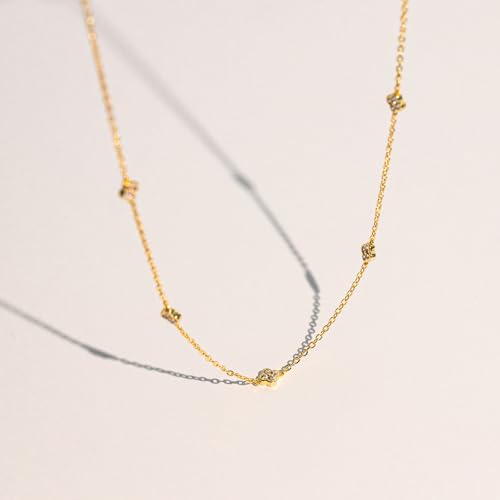 VRIUA Necklaces for Women - 14K Gold/Silver Plated Dainty Chain Necklace with Five Charms: Diamond, Bow, Snowflake, Cross, Flower, Clover, Butterfly, Heart, Star of David, and Star Trendy Jewelry - color: Gold, style: Flower