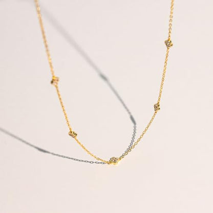 VRIUA Necklaces for Women - 14K Gold/Silver Plated Dainty Chain Necklace with Five Charms: Diamond, Bow, Snowflake, Cross, Flower, Clover, Butterfly, Heart, Star of David, and Star Trendy Jewelry - color: Gold, style: Flower