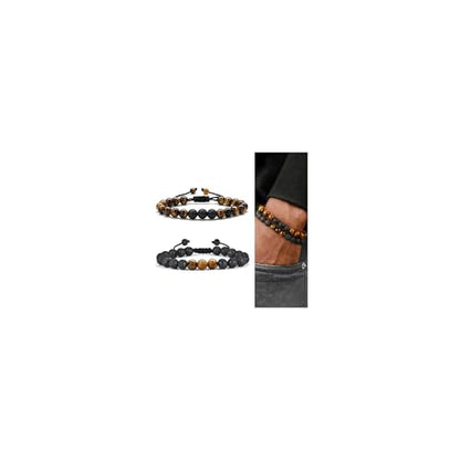 M MOOHAM Mens Bracelet - Beaded Natural Stone 8mm Tiger Eye Matte Agate Lava Rock Bracelets for Men Teen Boys Grandpa Dad Birthday Gifts Jewelry - style: " Tiger eye&Lava Rock Bracelets