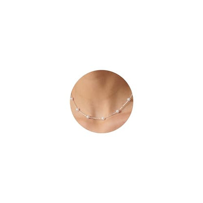 Pearl Necklace for Women- 14K Gold-plated/White Gold-plated Dainty Pearl Necklace for Women - color: Silver station chain