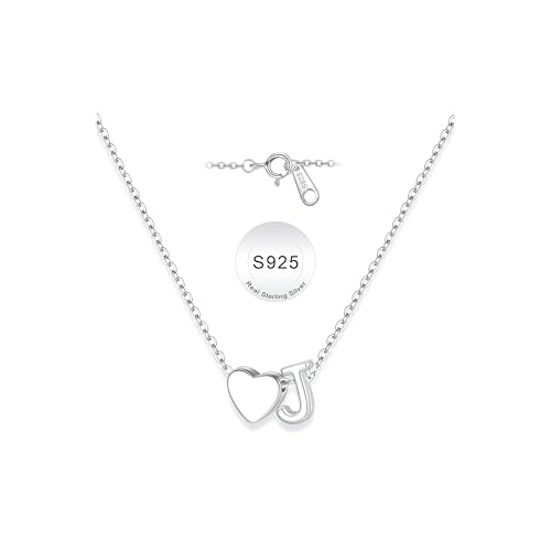 Turandoss S925 Sterling Silver Initial Necklaces for 5-16 Years Old Girls | Dainty Teen Girl Gifts Trendy Stuff Heart Initial A-Z Necklaces Personalized Birthday Jewelry Gifts for Girls - color: J