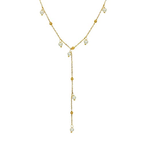 14K Gold Pearl Pendant Necklace, Freshwater Pearl Y-shaped Necklace, Women's Day, Birthday Gift for Wife, Girlfriend - color: style two