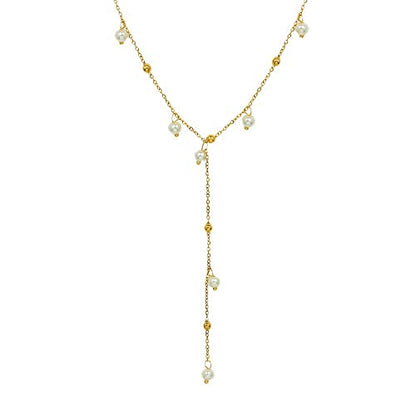 14K Gold Pearl Pendant Necklace, Freshwater Pearl Y-shaped Necklace, Women's Day, Birthday Gift for Wife, Girlfriend - color: style two