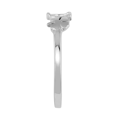 Silvershake Petite White Gold Plated 925 Sterling Silver Minimalist Chic Horseshoe and Four-Leaf Clover Lucky Casual Stackable Ring Jewelry for Women