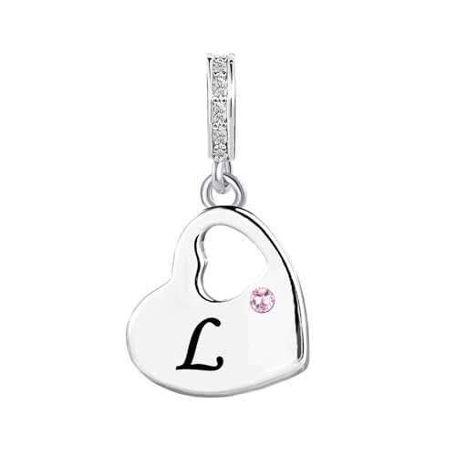 KunBead Initial A-Z Letter Pink Heart Alphabet Birthday Dangle Love Charms Compatible with Pandora Charm Bracelet for Auntie Friend Sister Mom Daughter Nana Granddaughter Wife - style: Letter L