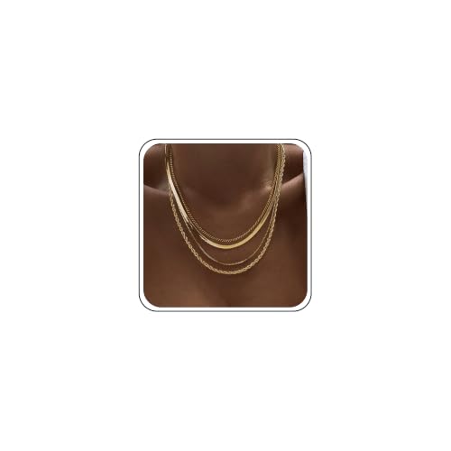 Tewiky Layered Necklaces for Women 14k Gold Plated Chain Necklace Set | Chunky Herringbone/Snake/Rope/Box/Cuban Link Chain for Women, Layering Stack Choker Necklace, Dainty Jewelry Set Non Tarnish - color: 4 Layered Necklace Gold