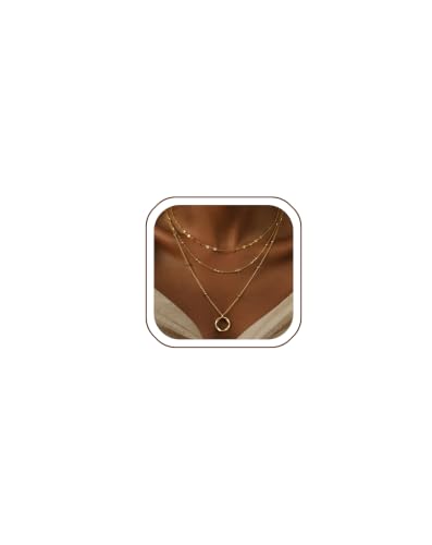 3 Pcs 14K Gold Plated Layered Gold Necklaces Stack for Women Pendant Set | Stackable Layering Design,Lightweight Fit,Tarnish-Resistant Finish,Adjustable Size,Less Tangling,Pretty Gift Jewelry - color: Gold Circle