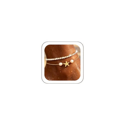 2 PCS Anklets for Women 14K Gold/Silver Plated Dainty Anklet Set | Non Tarnish Waterproof Brass Ankle Bracelet, Hypoallergenic Stackable Layered Chain Set, Adjustable Beach Summer Jewelry Gift - style: Style5