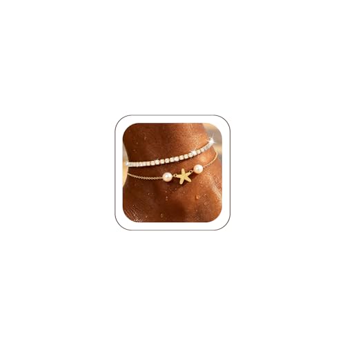 2 PCS Anklets for Women 14K Gold/Silver Plated Dainty Anklet Set | Non Tarnish Waterproof Brass Ankle Bracelet, Hypoallergenic Stackable Layered Chain Set, Adjustable Beach Summer Jewelry Gift - style: Style5