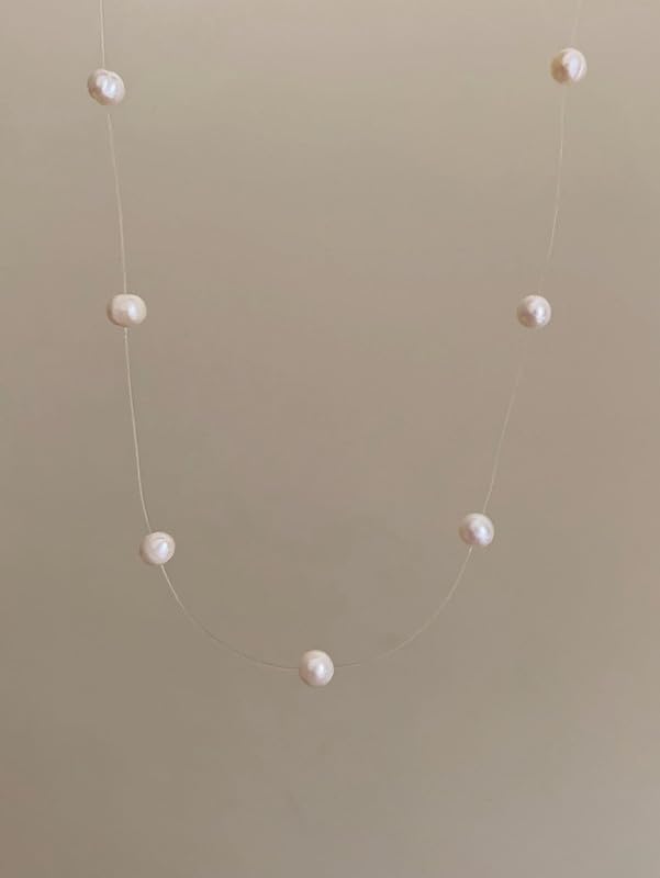 Faux Pearl Strand Choker Necklace Invisible Line Tiny Pearl Choker Chain String Necklace Clavicle Chain Vintage Baroque Style Bridal Beaded Necklace Jewelry Accessories Party Gift for Women Friends