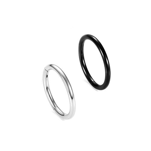 MissNity 316L Surgical Steel Hinged Nose Rings Hoop 20G 18G 16G 14G, Diameter 6mm to 10mm, Color Gold - Rose Gold - Silver - Black - Rainbow - color: A02: Silver & black - 2pcs