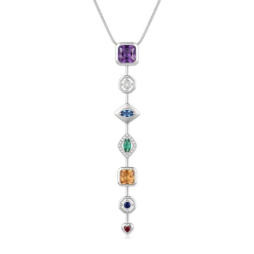 18K Gold Plated Seven Chakra Necklace for Women, Dainty Y Necklace Lariat Drop Pendant, Crystal Healing Yoga Jewelry Gifts - color: silver 02