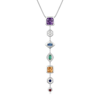 18K Gold Plated Seven Chakra Necklace for Women, Dainty Y Necklace Lariat Drop Pendant, Crystal Healing Yoga Jewelry Gifts - color: silver 02