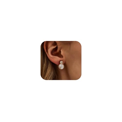 WFYOU Pearl Earrings for Women 925 Sterling Silver Stud Earring | 14K Gold Plated Hypoallergenic Stud Earrings, White Diamond Dainty Bridal Earring, Trendy Jewelry, Wedding Party Gifts - color: Gold B, size: 10mm