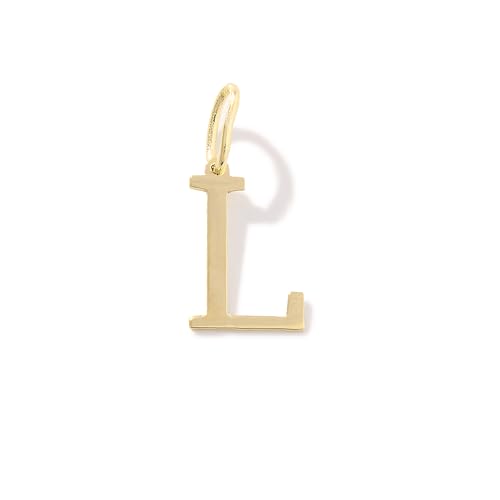 14K Solid Gold Initial Letter Charm Pendant for Women - Personalized Block Letter Add On Charm (A to Z All Letters) - color: L