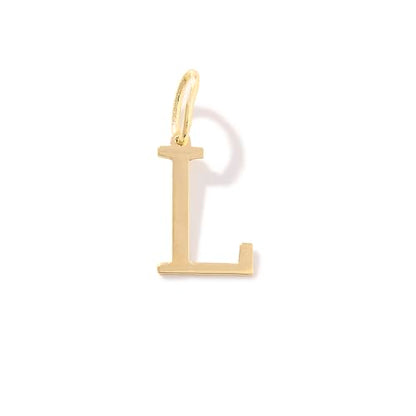 14K Solid Gold Initial Letter Charm Pendant for Women - Personalized Block Letter Add On Charm (A to Z All Letters) - color: L