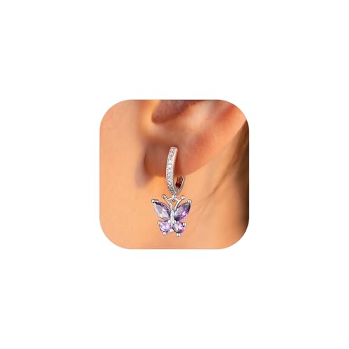 Bestyle Gold Butterfly Earrings for Women, Dainty Cute Birthstone Studs Hypoallergenic Jewelry, Great Birthday Gift - style: 06.June (Alexandrite)-DANGLE