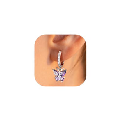 Bestyle Gold Butterfly Earrings for Women, Dainty Cute Birthstone Studs Hypoallergenic Jewelry, Great Birthday Gift - style: 06.June (Alexandrite)-DANGLE