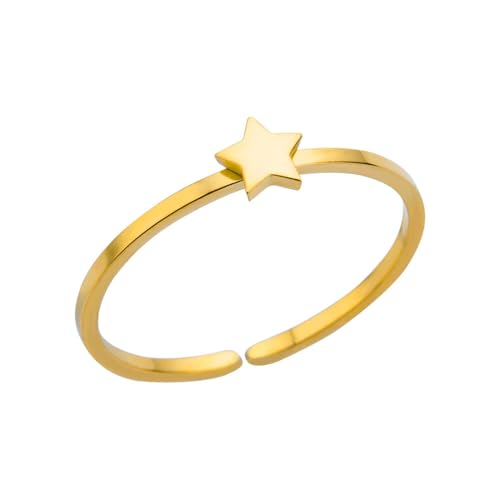 Sun and Moon Rings Stainless Steel Crescent Sun Rings for Women Gold Open Ring Middle Index Finger Jewelry Gift - color: E-Gold Star