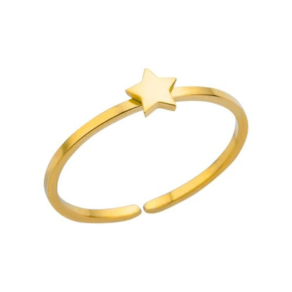 Sun and Moon Rings Stainless Steel Crescent Sun Rings for Women Gold Open Ring Middle Index Finger Jewelry Gift - color: E-Gold Star